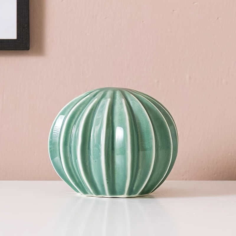 Trio of Ceramic Cactus Décor – Striped & Textured Indoor Ornaments