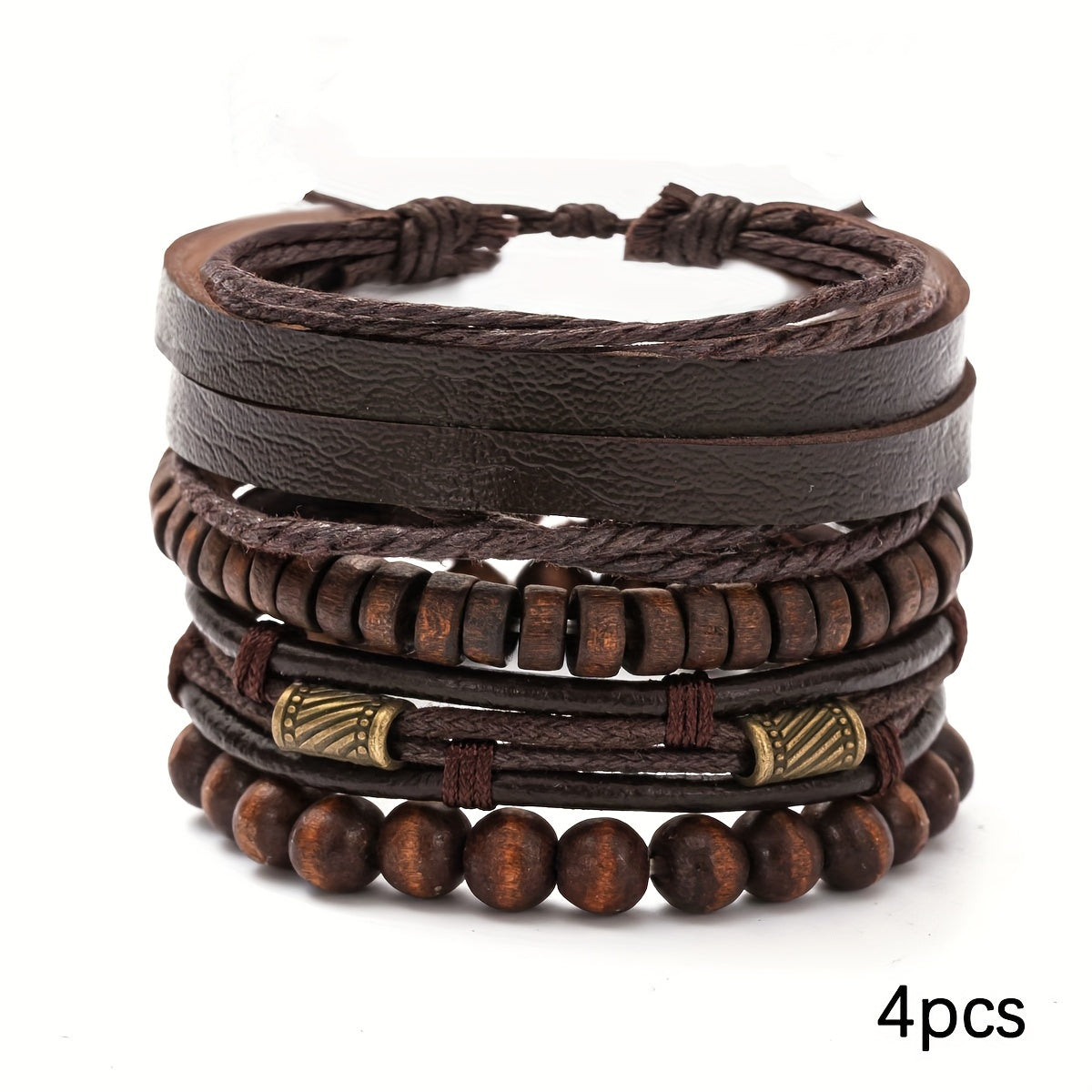 Stylish Leather and Wooden Bracelets Set - For the Modern Man
