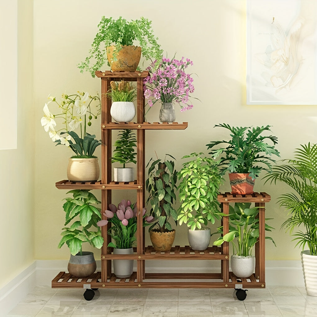 Robust 6-Tier Wooden Plant Stand – Carbonized Treatment