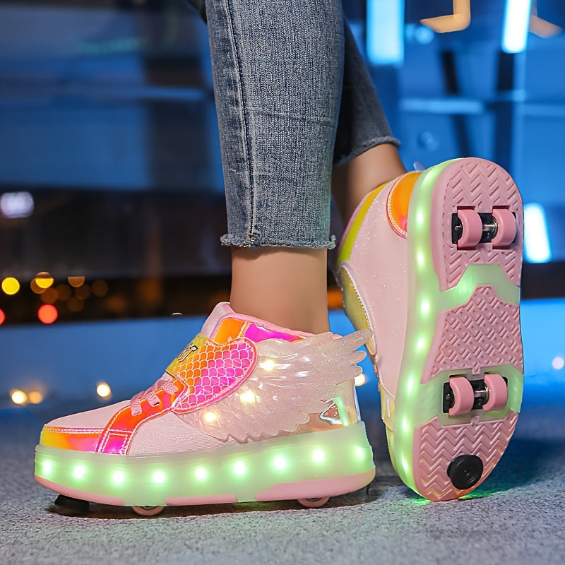 Glowing Roller Skate Sneakers with Wings – USB Rechargeable for Girls and Teens
