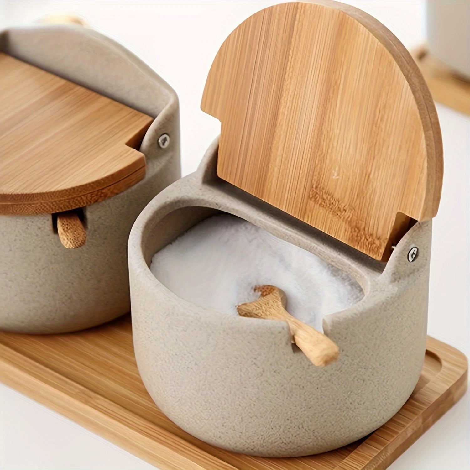 Ceramic Spice Jars Set – Durable with Bamboo Lid and Handy Tray