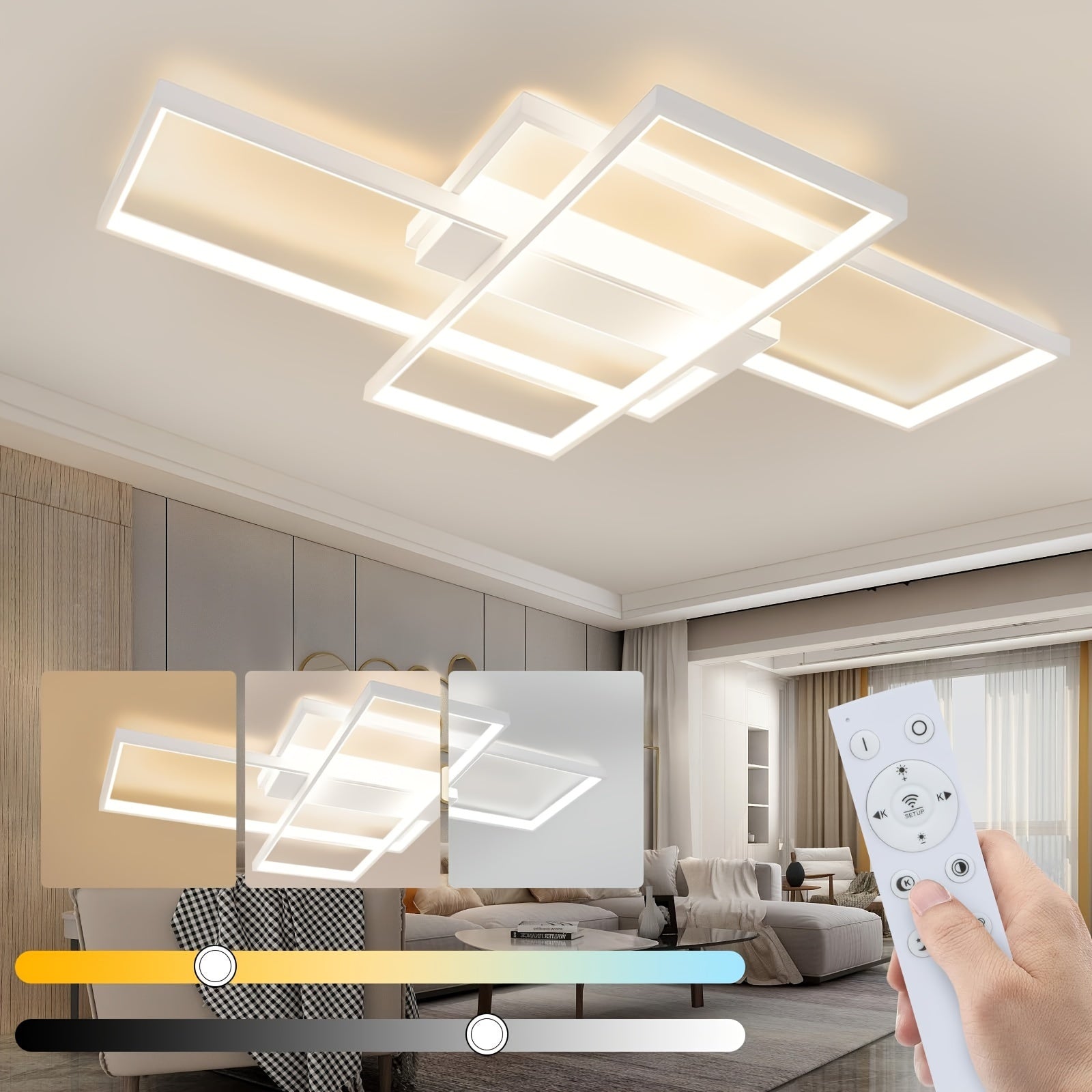 Modern LED Ceiling Lamp with Geometric Design – Dimmable and with Remote Control