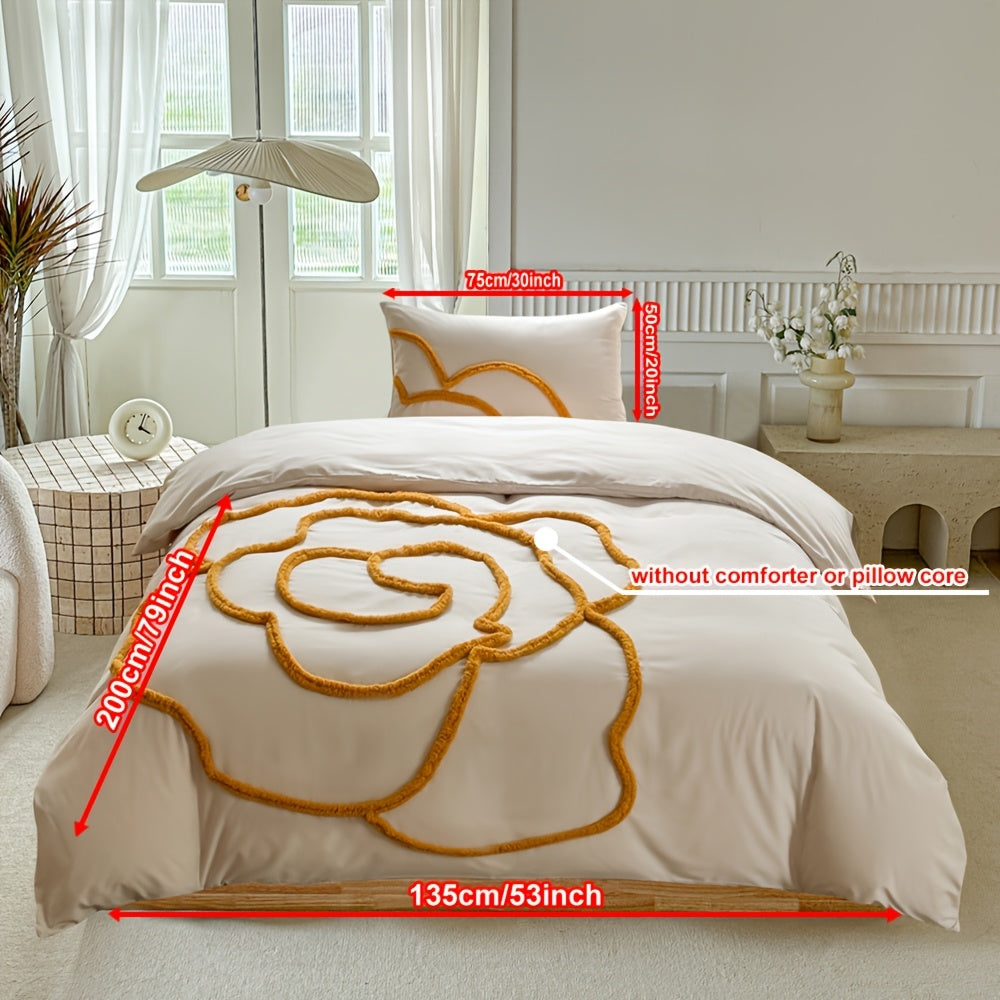 Tufted Bedding Set – Bedspread and Pillow Covers with Large Floral Design