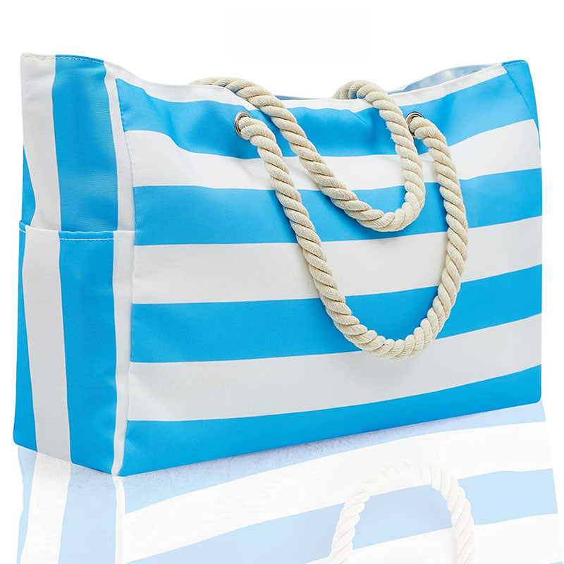 Striped Beach Bag – Spacious Travel Bag with Rope Handles for Transport and Outdoor Vacations