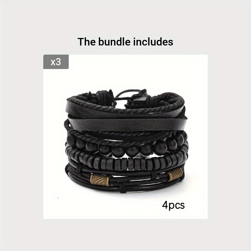 Stylish Leather and Wooden Bracelets Set - For the Modern Man