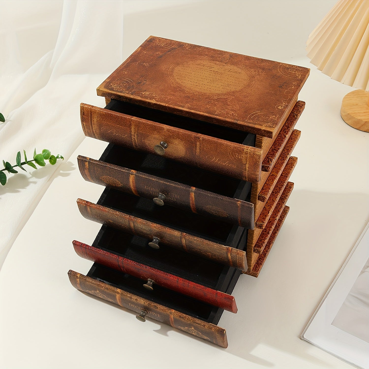 Classic Book-Shaped Storage Box with Five Drawers – Timeless Organization for Home and Office
