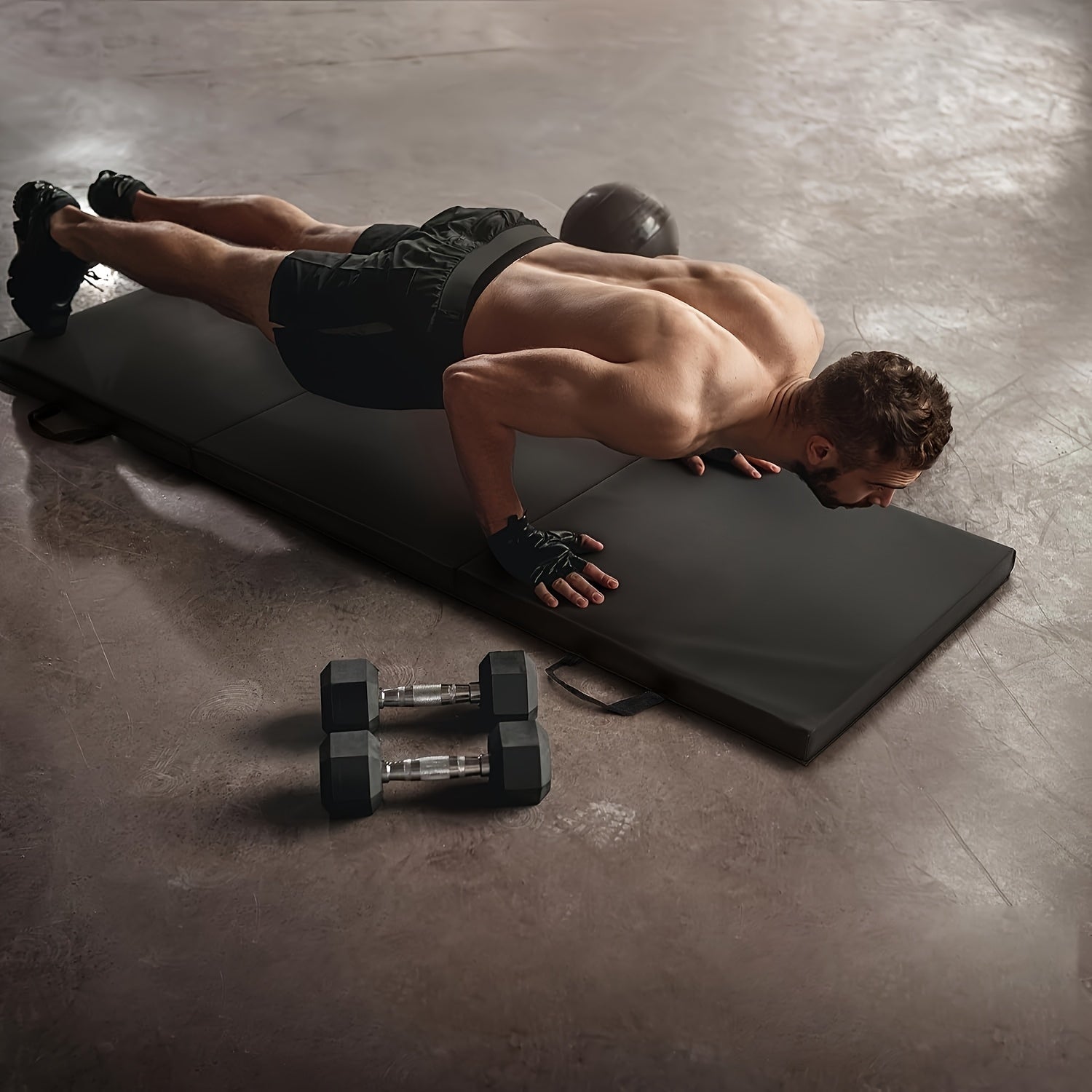 Portable Triptych Yoga Mat with Thick Padding, Non-Slip PU Surface, and Handle