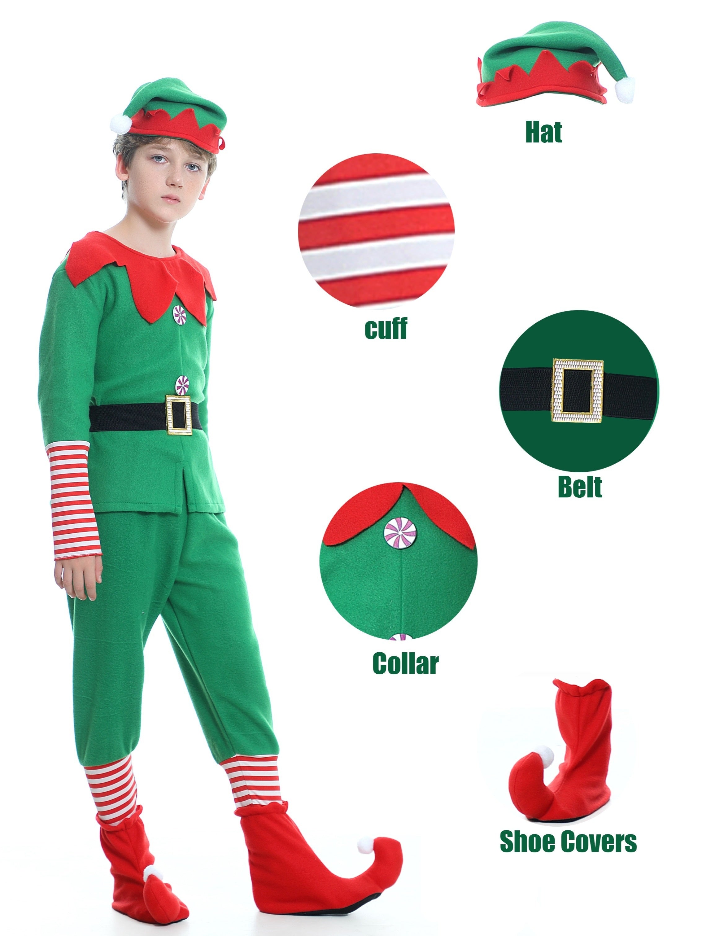 Funny Christmas Elf Outfit for Kids - Complete with Hat, Top, Pants, and Shoe Covers