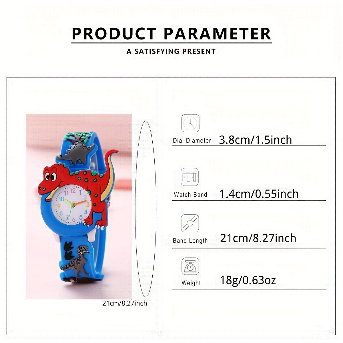 Dinosaur Children's Watch - Fun Cartoon Tyrannosaurus Rex with Silicone Band