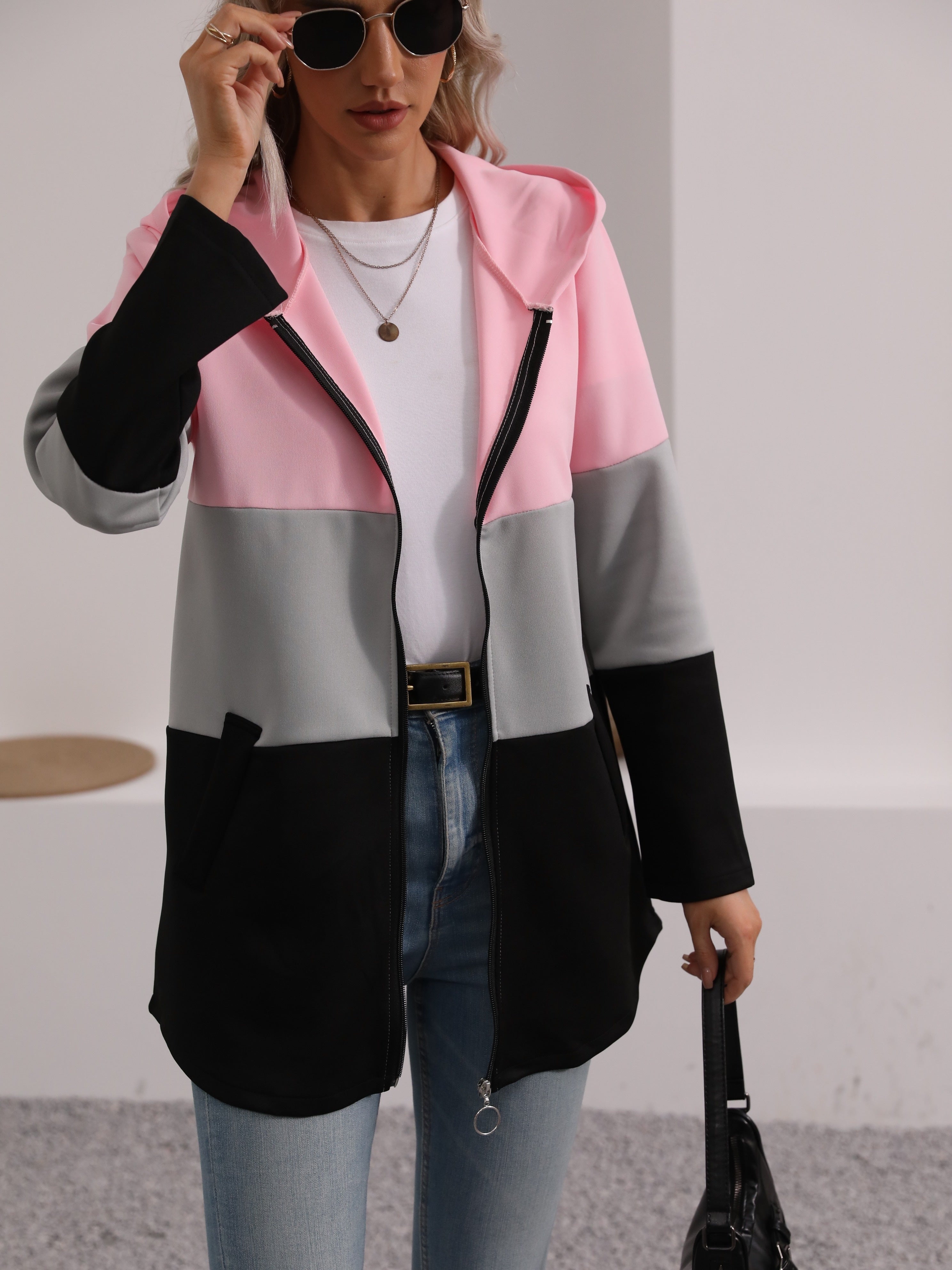 Color Block Zip-Up Hooded Jacket – Stylish and Comfortable for Casual Outfits
