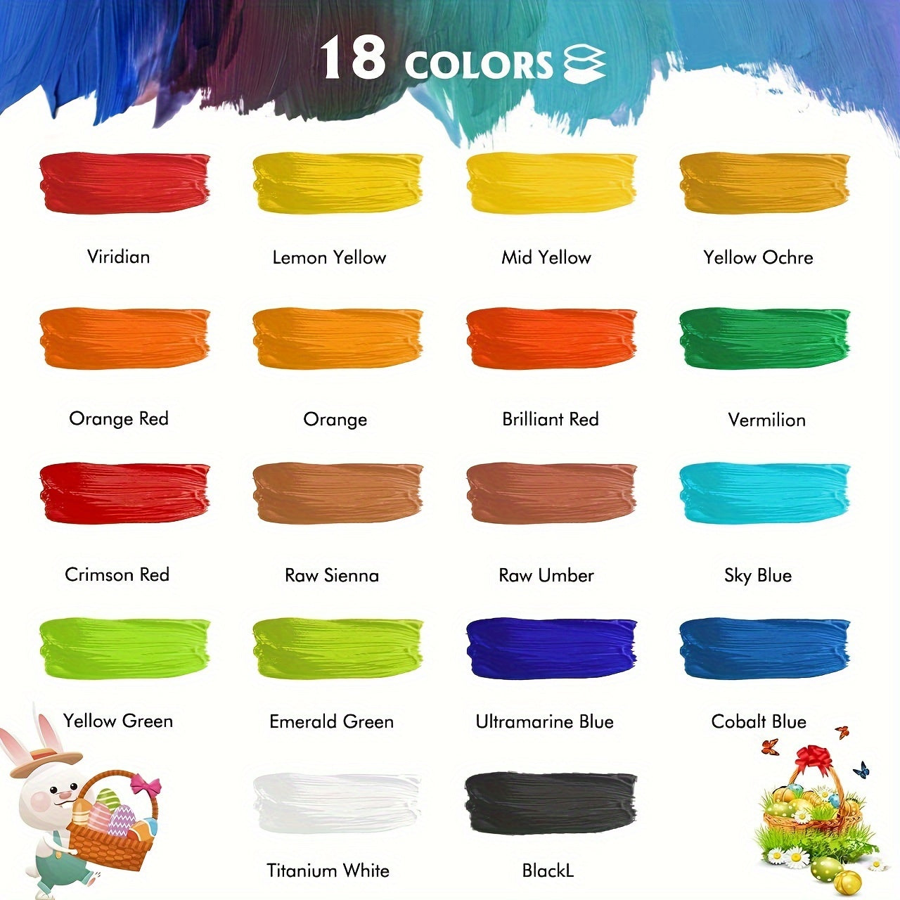 Acrylic Paint Set – 28 Pieces, Including 18 Colors of Acrylic Paint and 10 Brushes