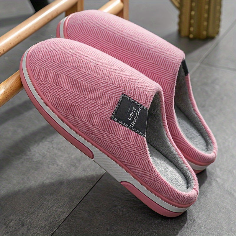Warm Men's Slippers with Herringbone Pattern – Comfort & Grip for Home in Autumn and Winter