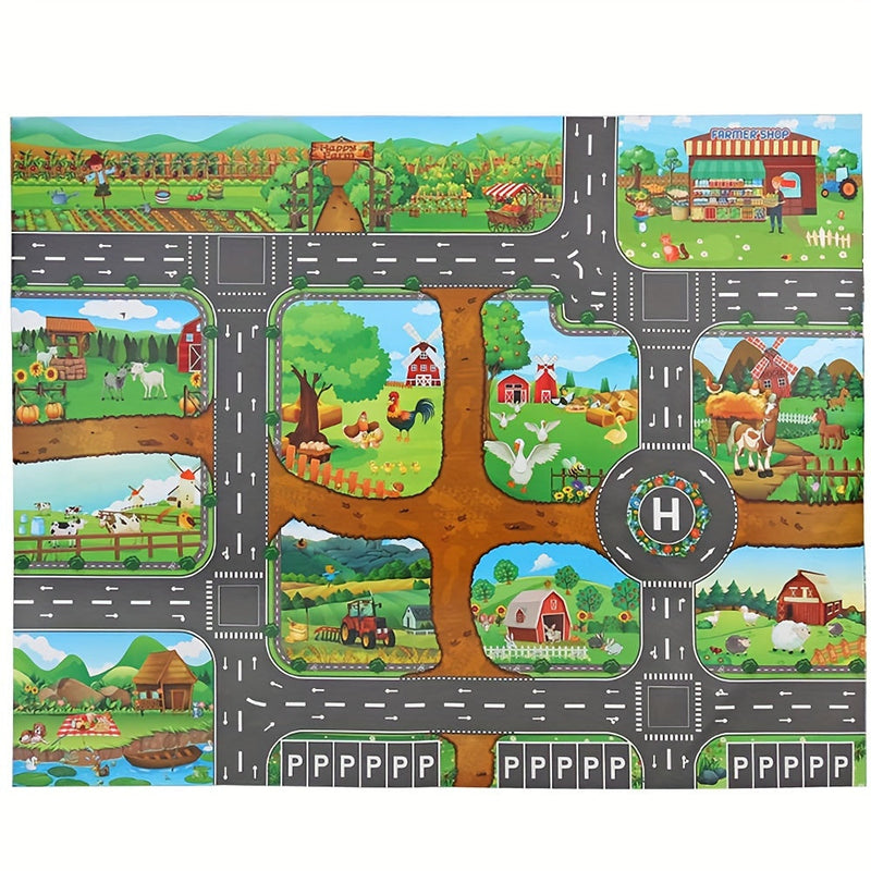 Interactive Play Mat Adventure – Explore Farm and Traffic with Toys
