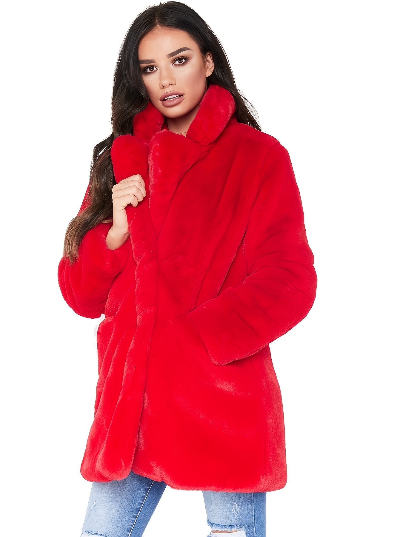 Elegant Women's Mid-Length Winter Faux Fur Coat - Stylish and Warm for Cold Months