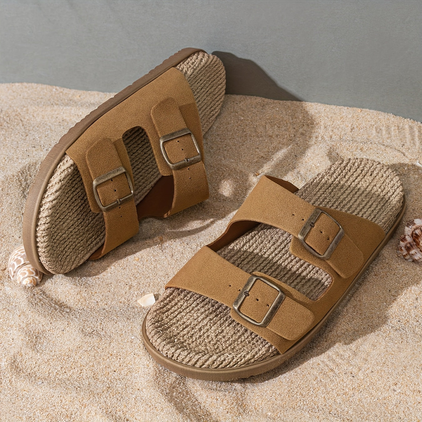 Stylish Men's Slippers – Breathable with Buckle Straps and Non-Slip Sole