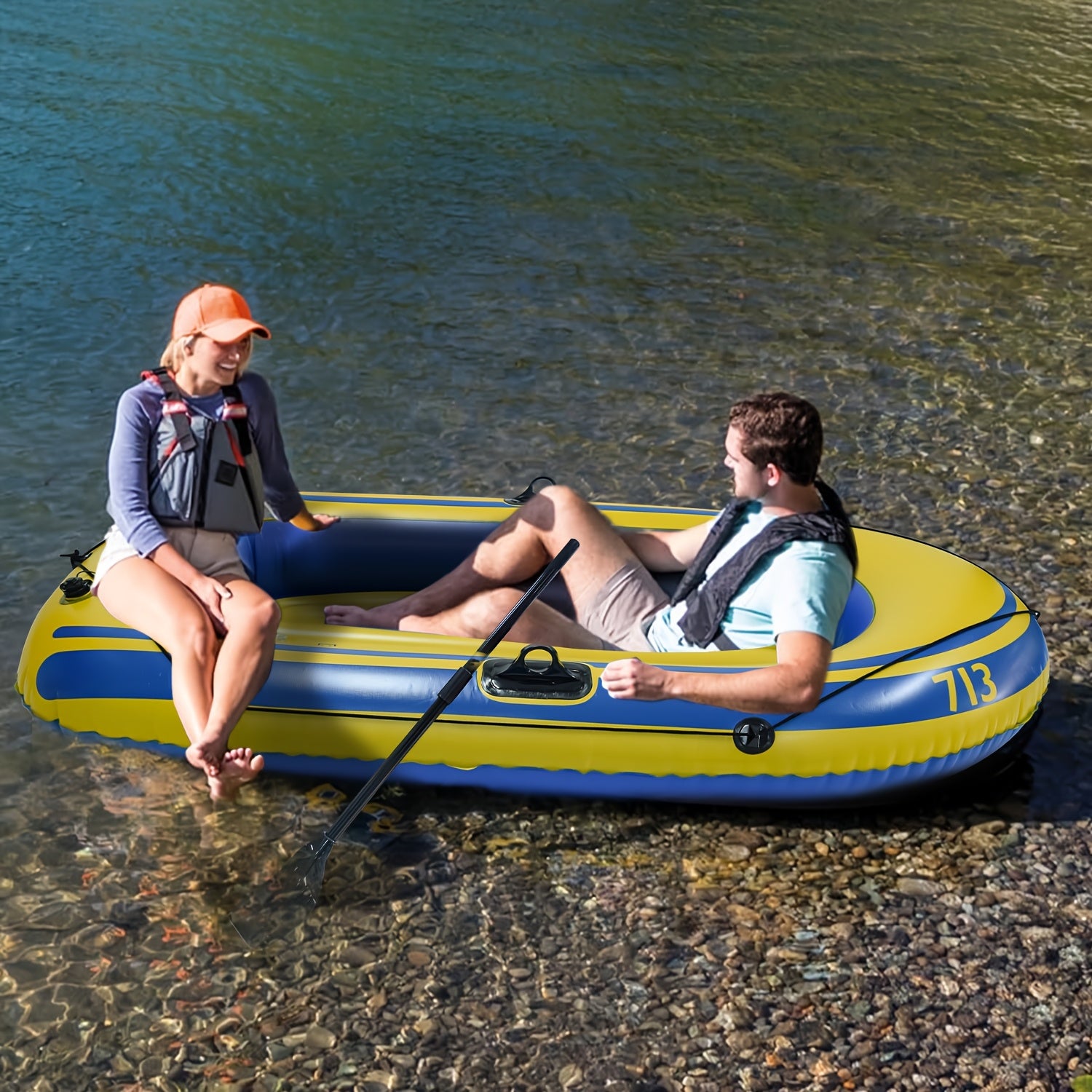 Inflatable Fishing Boat Set – Lightweight 2-Person PVC Boat with Oars