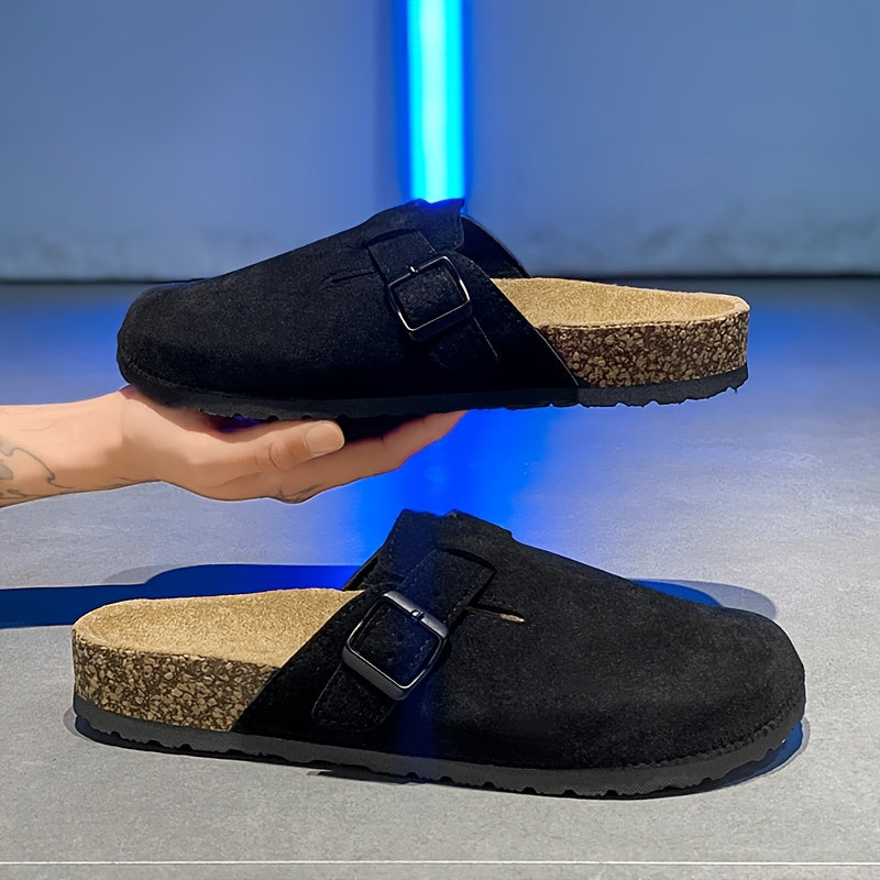 Unisex Slip-on Faux Suede Mules – Lightweight and Comfortable with Cork Sole