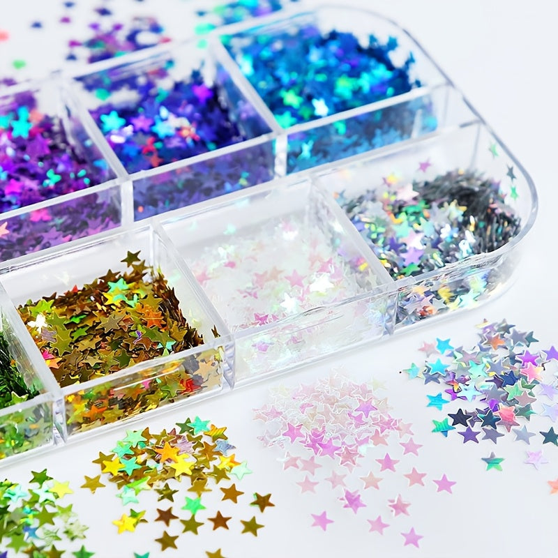 12 Colors Star Sequins – Glitter Sequins in Long Box for DIY and Scrapbooking