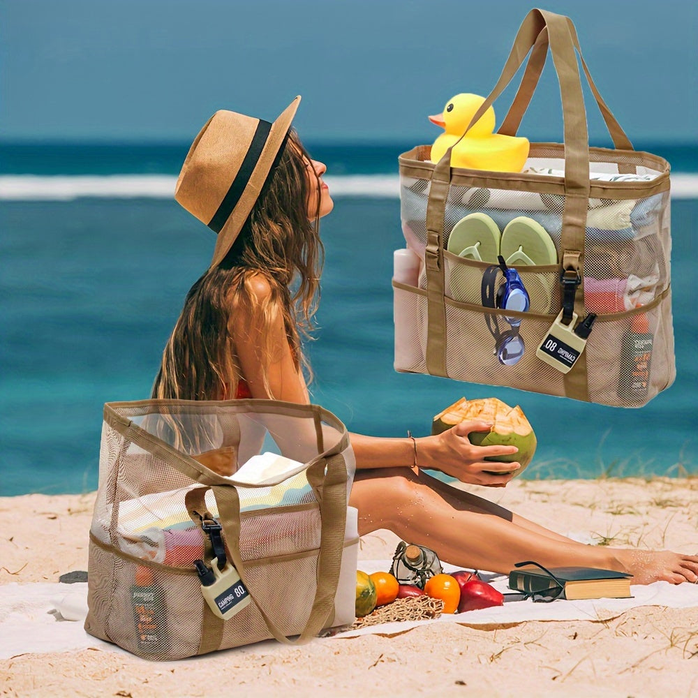 Light and Spacious Mesh Beach Bag – 40L Foldable Tote with Sturdy Shoulder Straps and Open Top