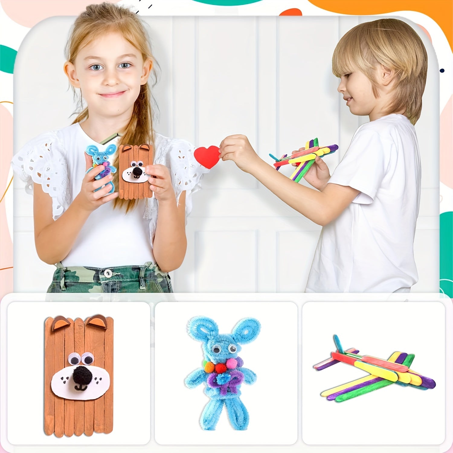 Complete Craft Set for Children – Creative Set with Stickers, Sticks, Feathers, and More