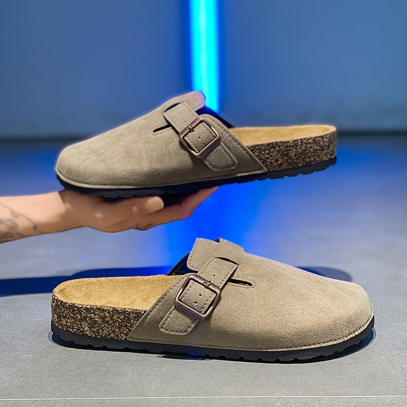 Unisex Slip-on Faux Suede Mules – Lightweight and Comfortable with Cork Sole