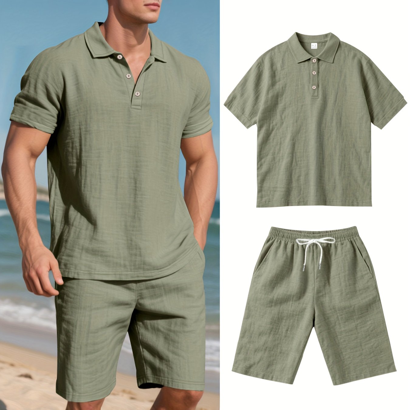 Men's Linen Polo and Shorts Set – Comfortable and Casual for Warm Days
