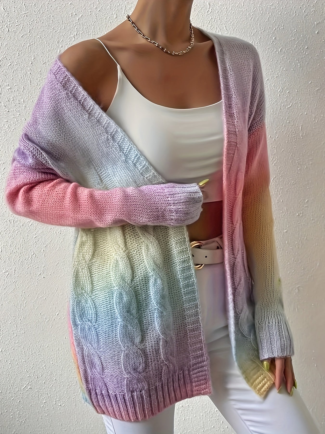 Pastel Gradient Open Front Cardigan – Stylish and Comfortable for Autumn and Spring