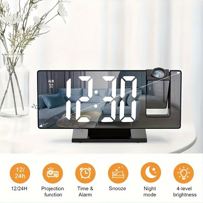 Digital Mirror Alarm Clock with Projection – Large LED Display and Multifunctional Alarm Feature