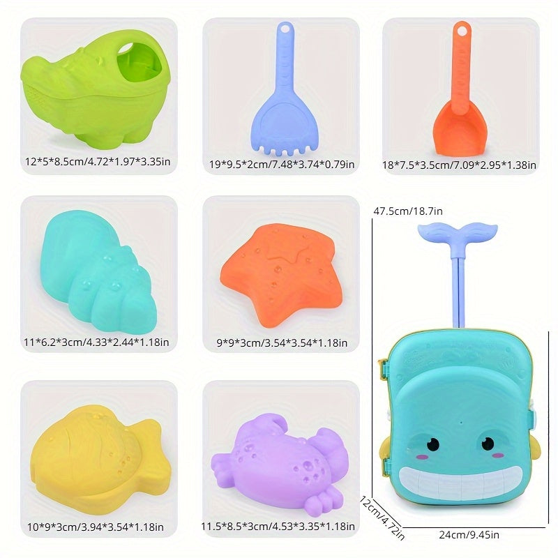 Whale-Themed Beach Toy Set for Babies – 8-Piece Travel Case