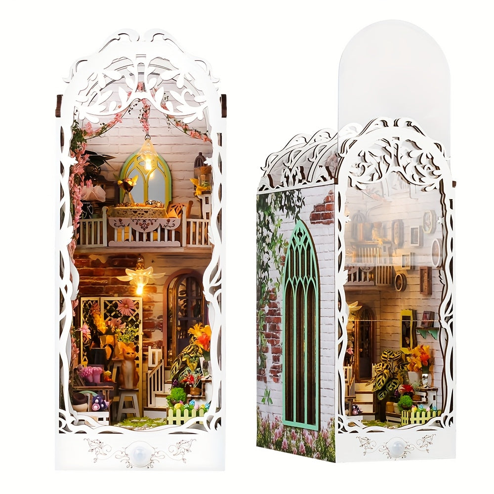 3D Wooden Puzzle House – White Flower House with Lighting and Dust Cover
