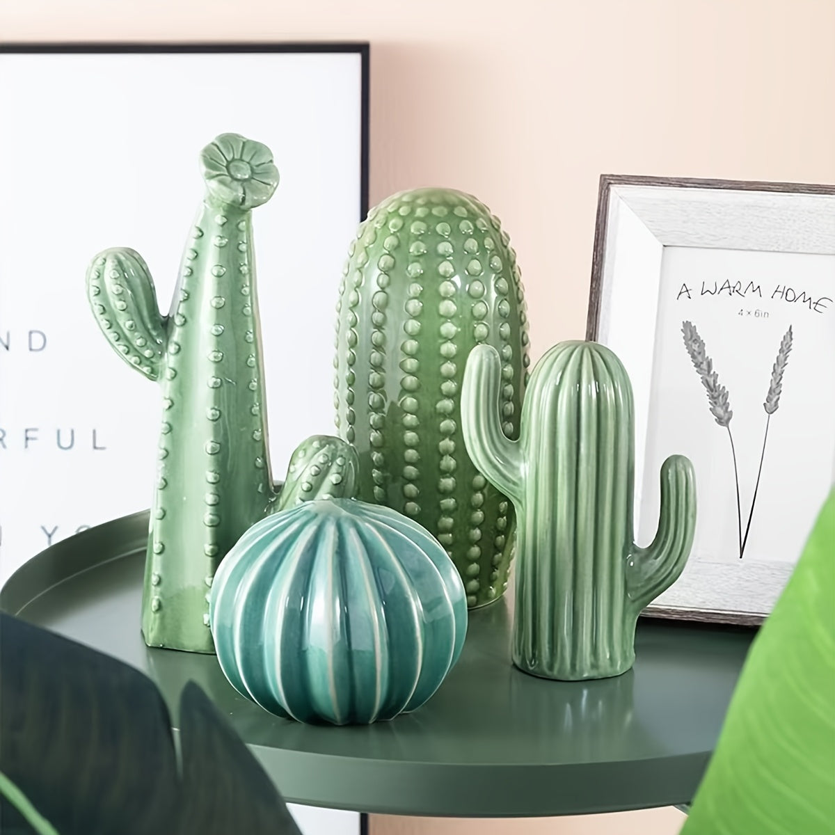 Trio of Ceramic Cactus Décor – Striped & Textured Indoor Ornaments