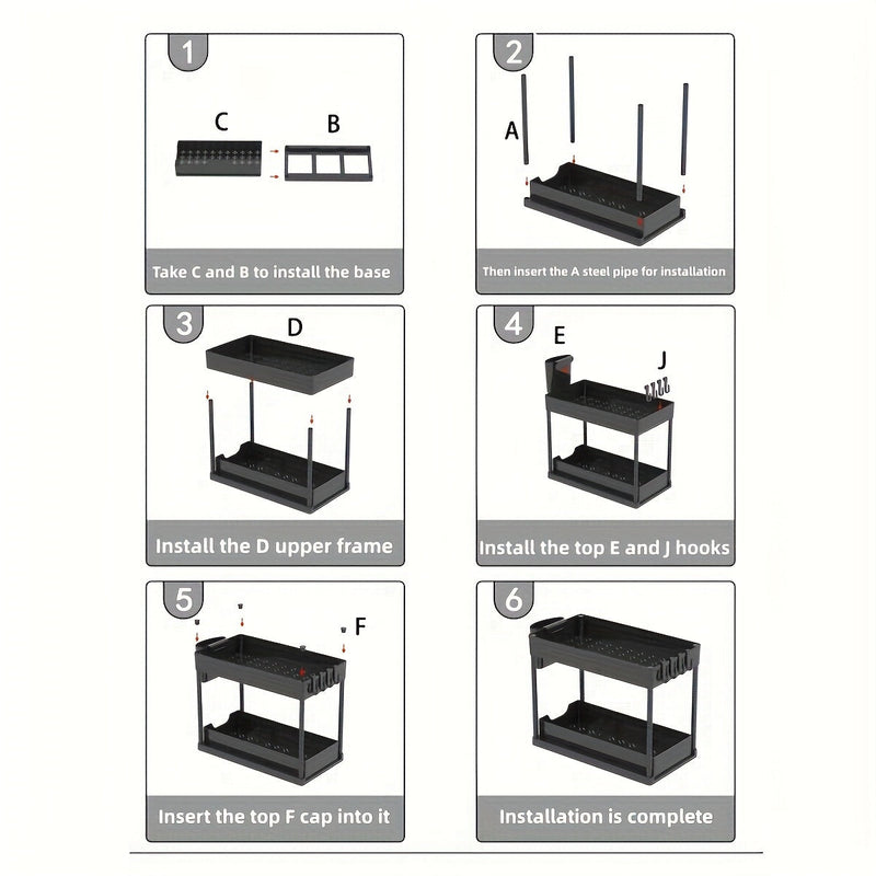 2-Tier Organizer with Hooks and Cup – Smart and Stable Storage System for Under-Counter or Countertop