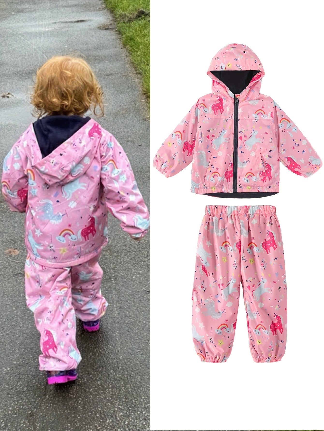 Lightweight Two-Piece Set for Girls – Waterproof Hooded Jacket and Pants for Outdoor Adventures