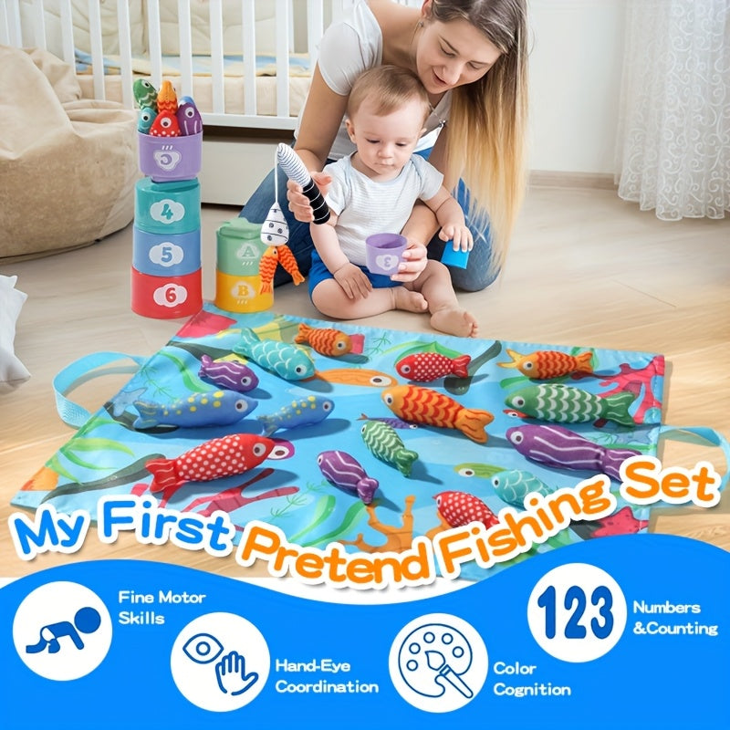 Kids’ Fabric Fishing Set – Plush Fish and Stacking Cups for Learning Fun