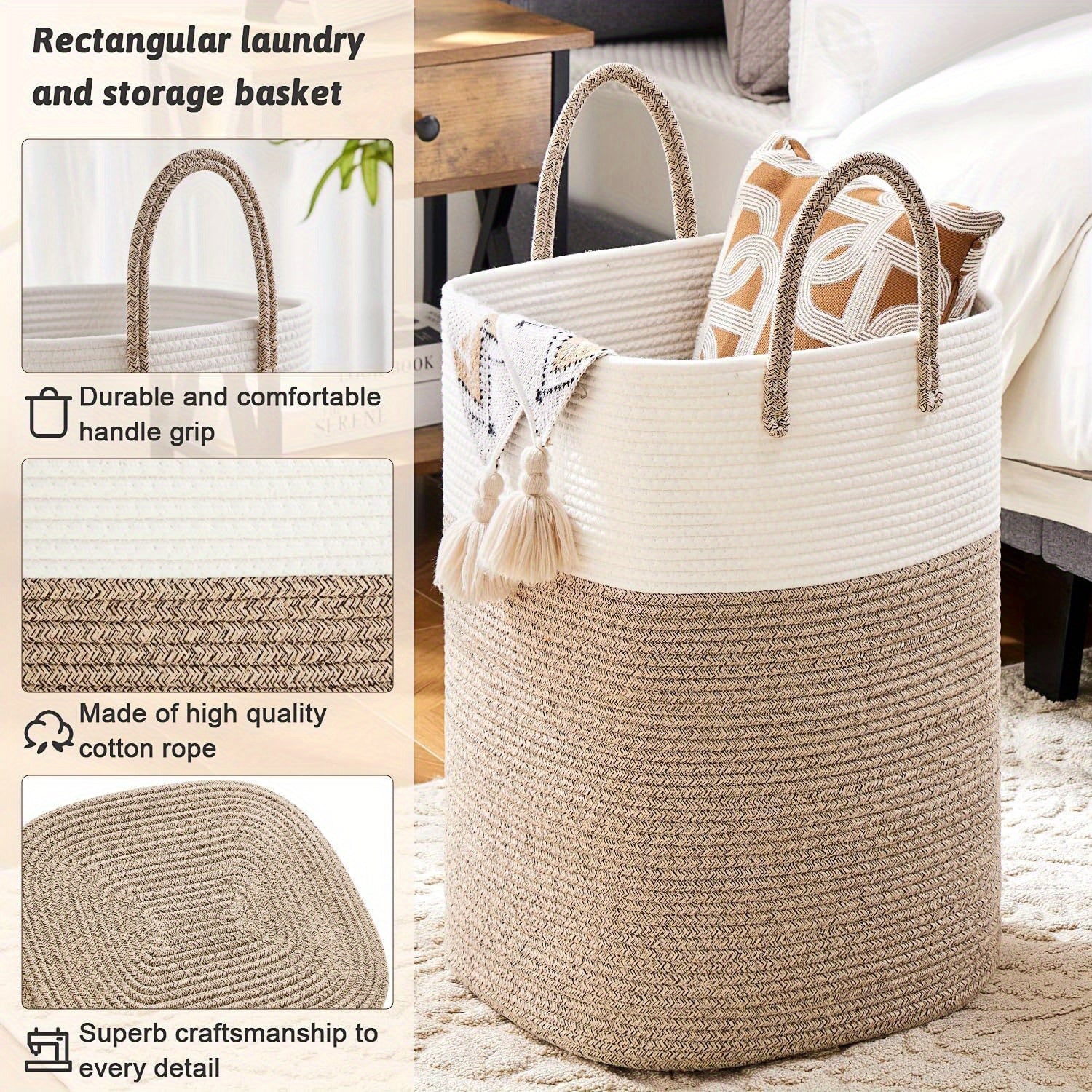 Extra Large Woven Laundry Basket - Space for All Your Things, Durable and Practical