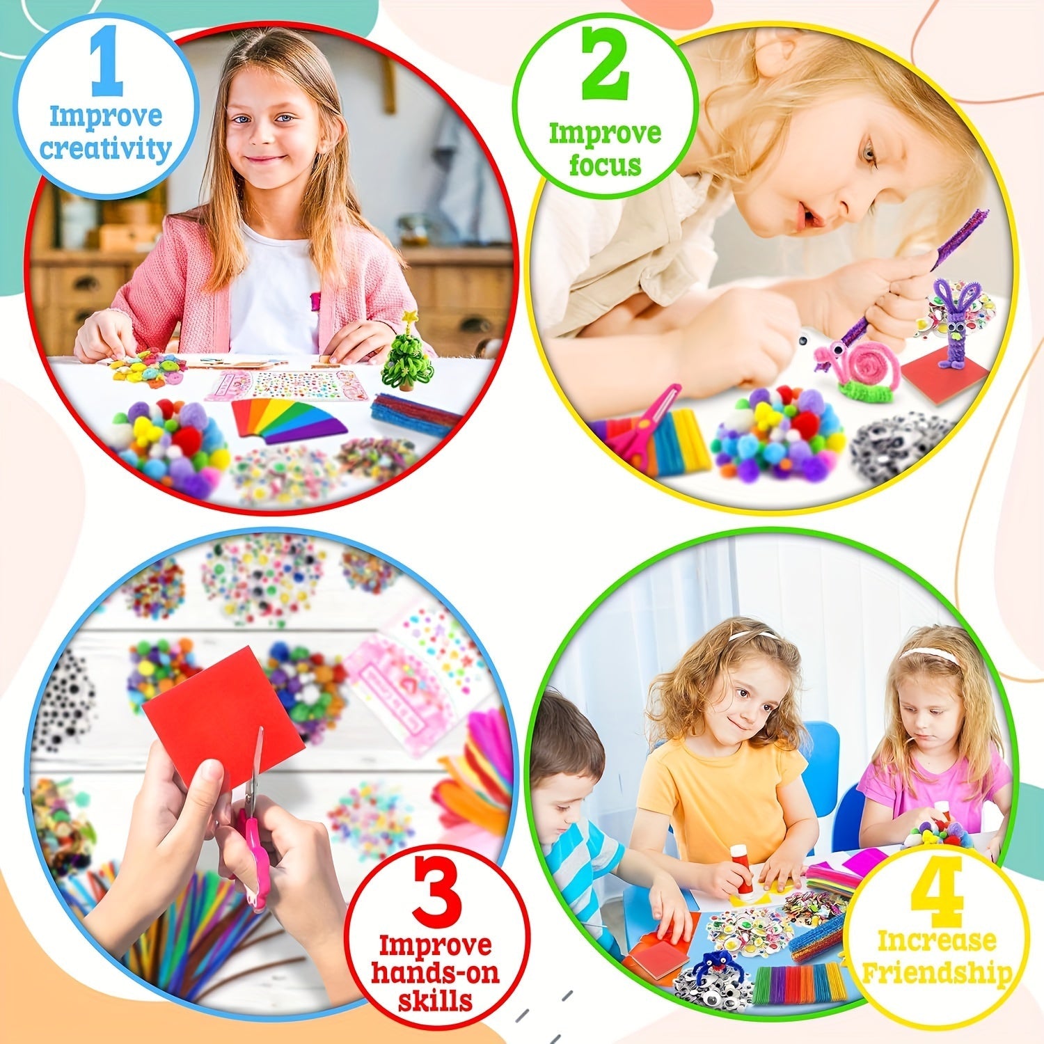 Complete Craft Set for Children – Creative Set with Stickers, Sticks, Feathers, and More