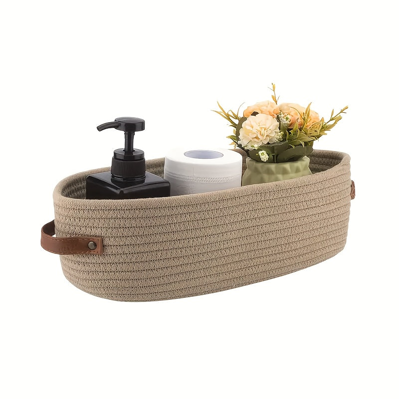 Bohemian Storage Basket with Leather Handles – Perfect for Bathroom and Living Room