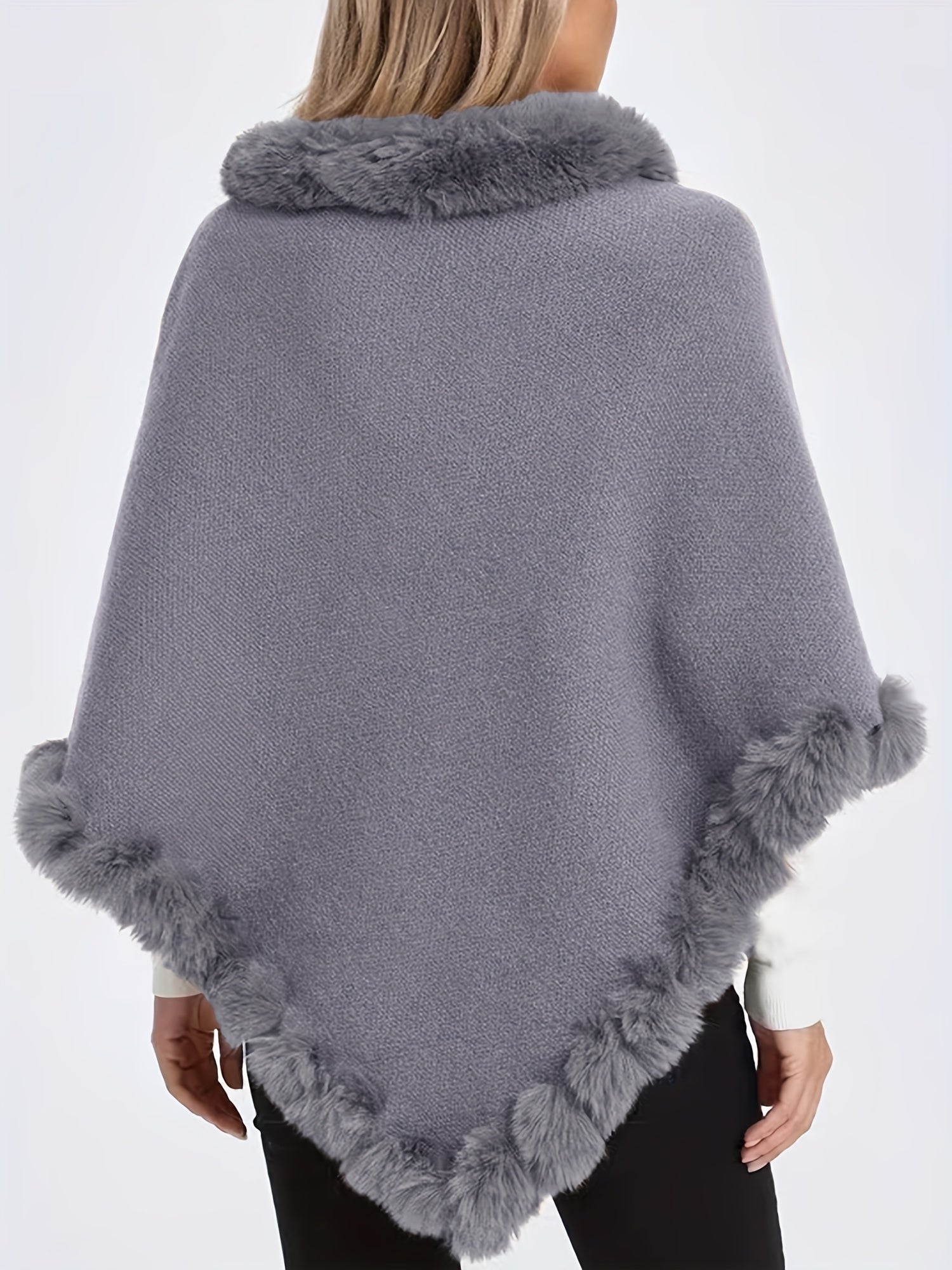 Luxury Thick Knit Turtleneck Sweater for Women - With Faux Fur Trim and Chic Pullover Cape for Winter
