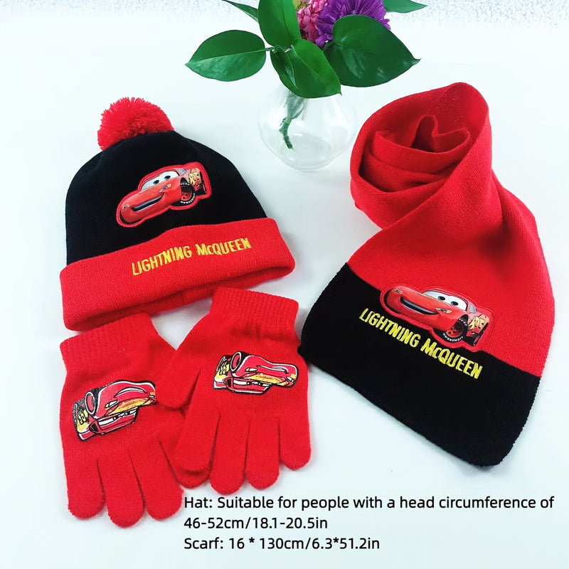 Lightning McQueen Winter Set – Hat, Gloves, and Scarf for Kids