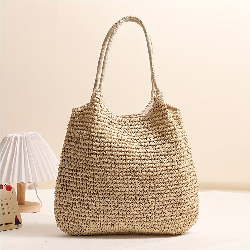 Ladies Large Capacity Woven Tote Bag with Zipper