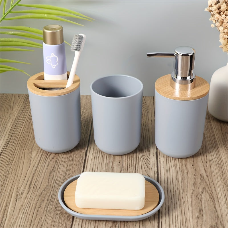 Bathroom Accessories Set with Bamboo Lid – 4-Piece Set for Bathroom Decor