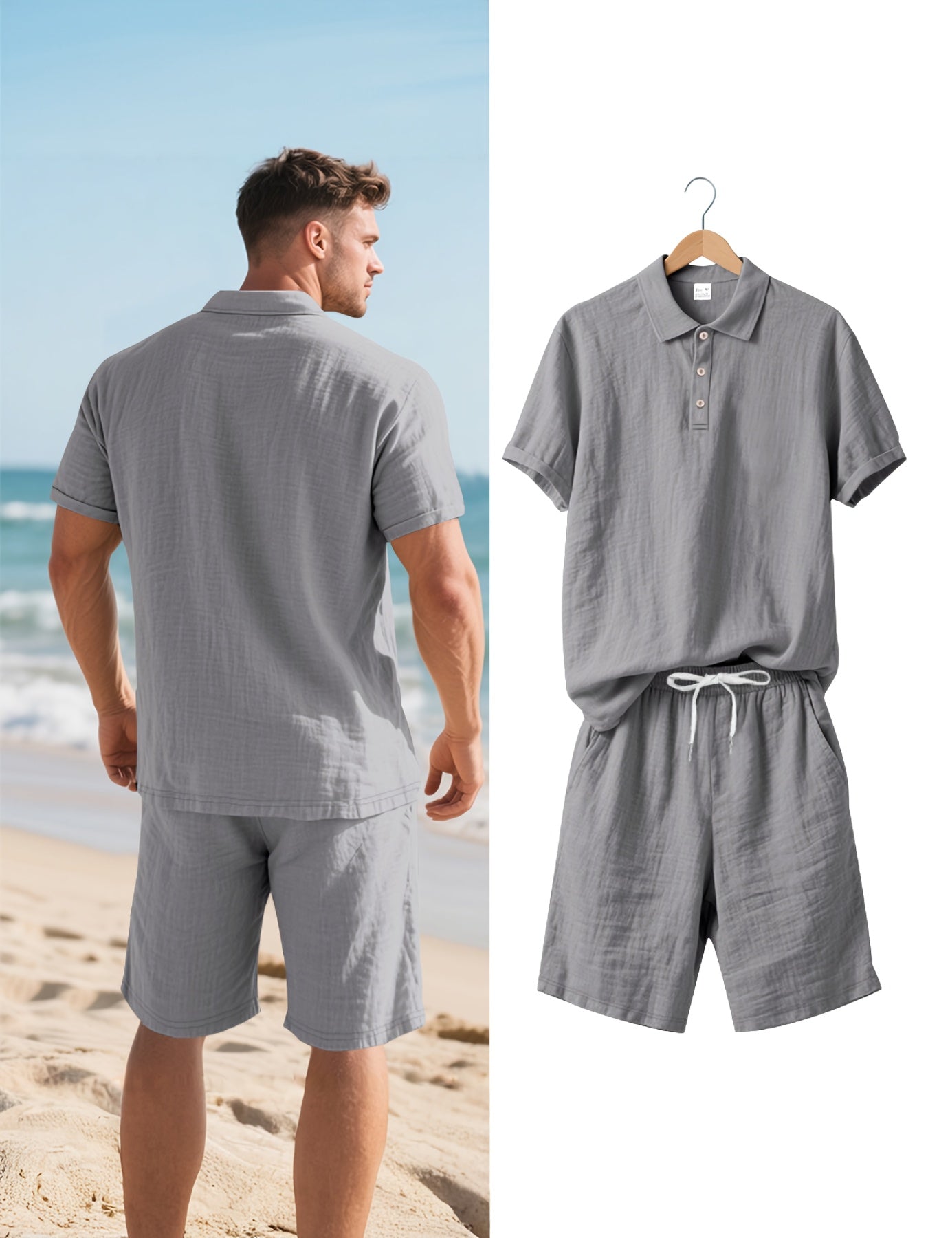 Men's Linen Polo and Shorts Set – Comfortable and Casual for Warm Days