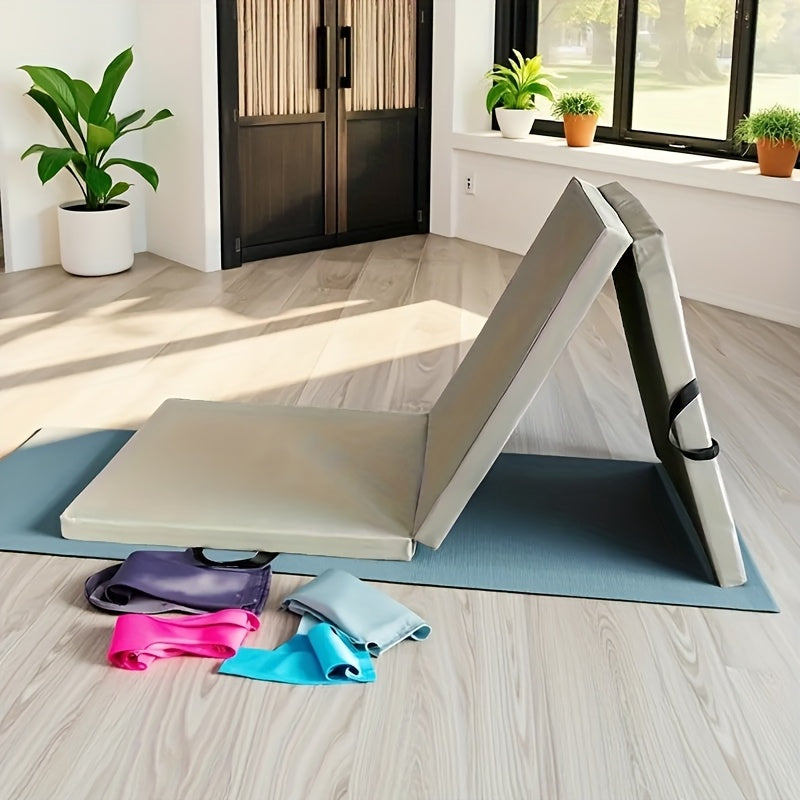 Portable Triptych Yoga Mat with Thick Padding, Non-Slip PU Surface, and Handle