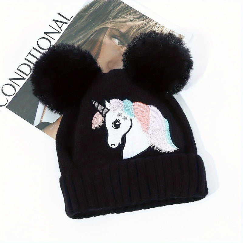 Lila Unicorn Hat for Children - Cozy and Warm with Pom Poms
