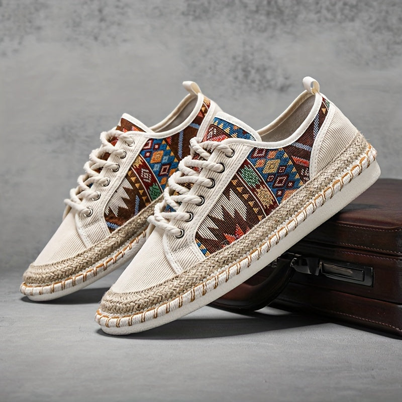 Boho Espadrille Sneakers for Men – Breathable Canvas with Colorful Embroidered Design
