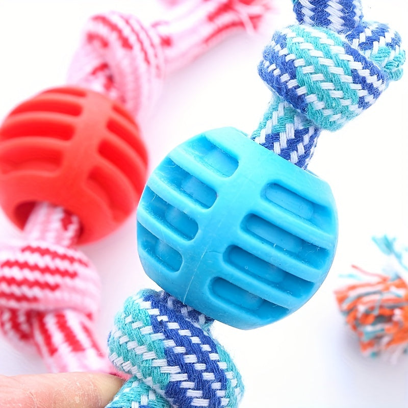 Interactive Dog Chew Toy – With Colorful Knots and Rubber Ball
