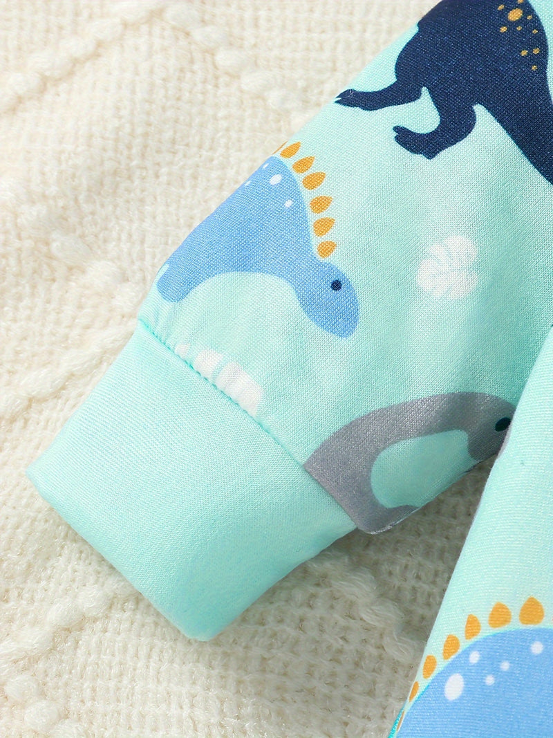 9-Piece Baby Outfit Set with Dinosaurs, Clouds, and Dots – Includes Bodysuit, Hat, and Bibs