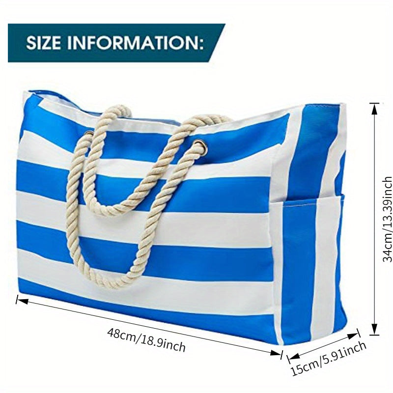 Striped Beach Bag – Spacious Travel Bag with Rope Handles for Transport and Outdoor Vacations