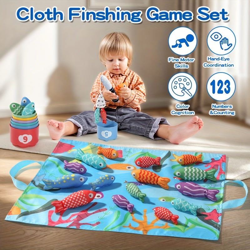 Kids’ Fabric Fishing Set – Plush Fish and Stacking Cups for Learning Fun