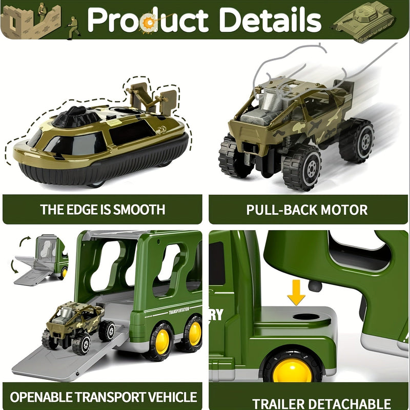 ArmyForce 14-in-1 Military Toy Set - Truck with Tanks, Soldiers, and Sound Effects